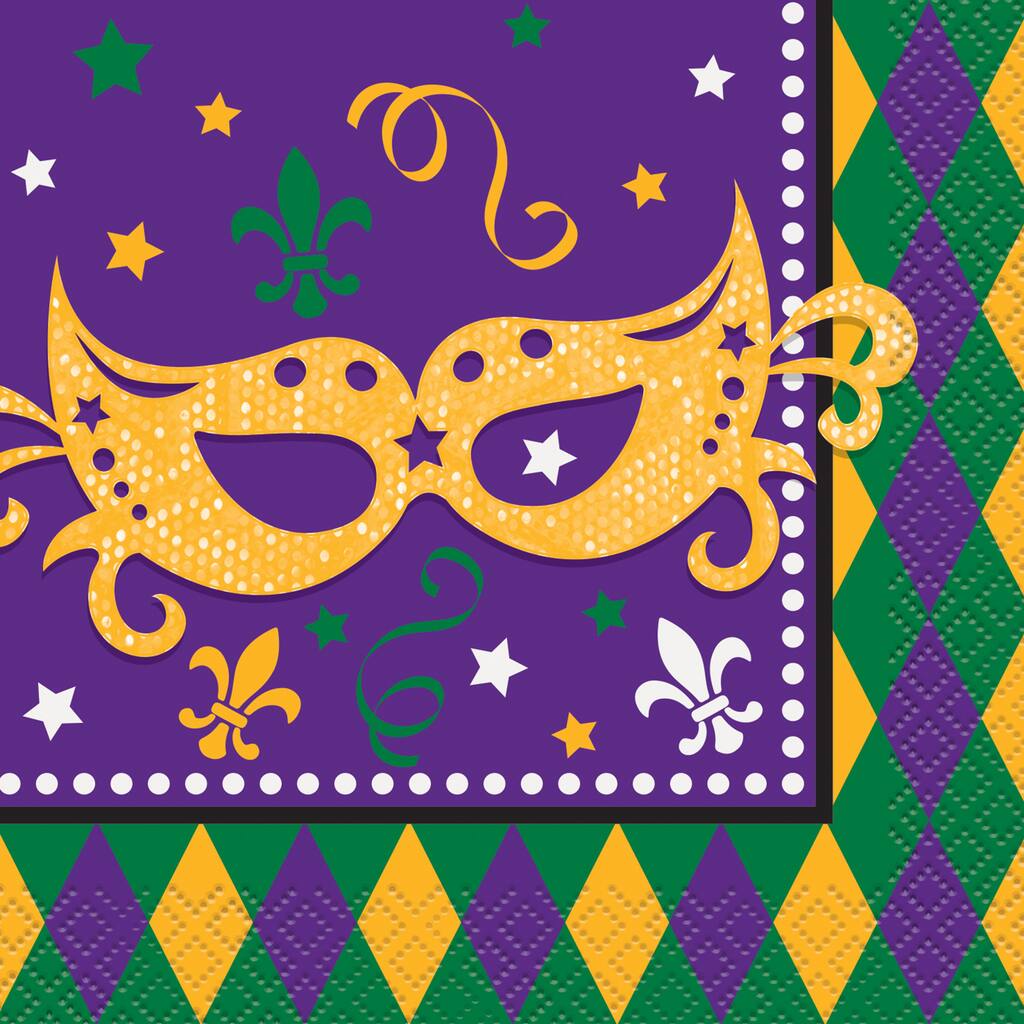 Masquerade Mardi Gras Cocktail Napkins, 16 Count